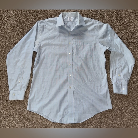 Brooks Brothers Men’s Long Sleeve Button Up Shirt 16 1/2 - 4/5 Plaid Blue EUC - Picture 1 of 4